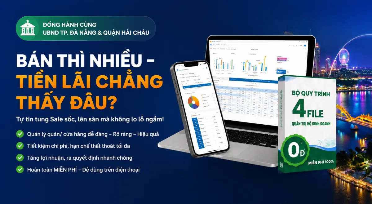 Bộ quy trình 4 file quản trị hộ kinh doanh của DX82 hiển thị trên máy tính và điện thoại