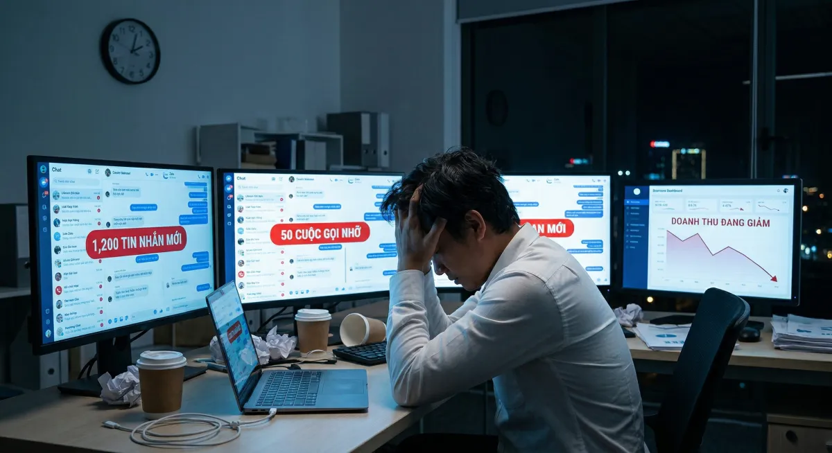 Người quản lý mệt mỏi trước các bảng số liệu bán hàng